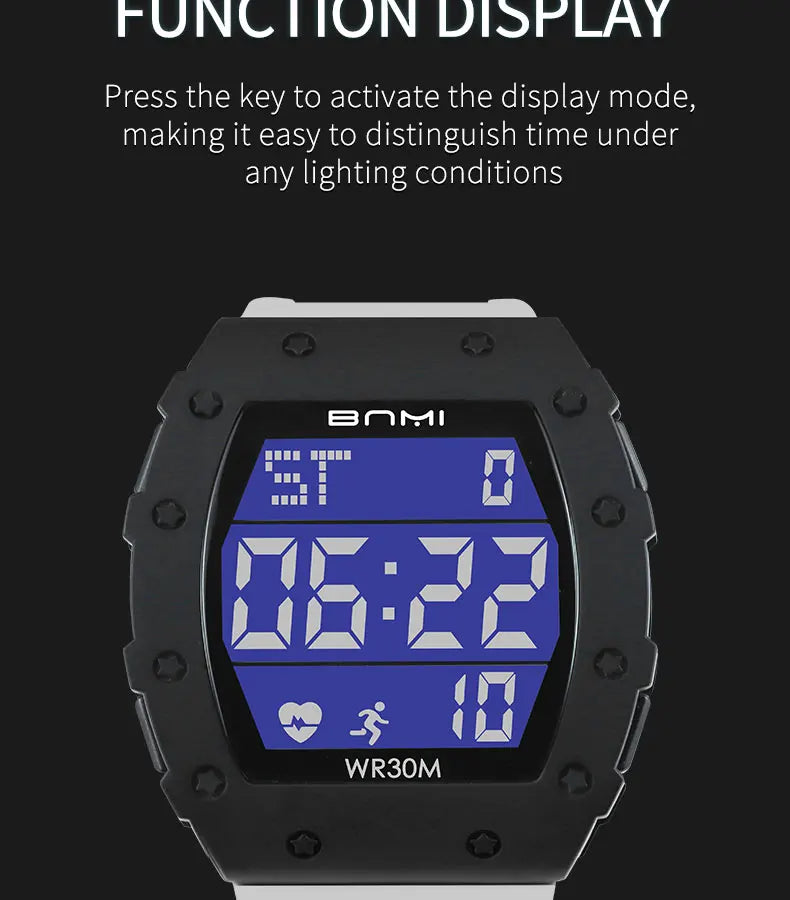BNMI 2025 Men’s Outdoor Sports Digital Watch – Rectangle Face
