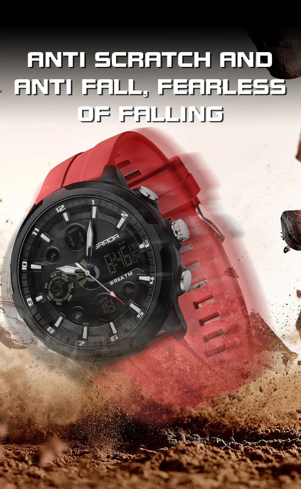 SANDA 9053 Dual-Display Sports Watch – 50M Waterproof