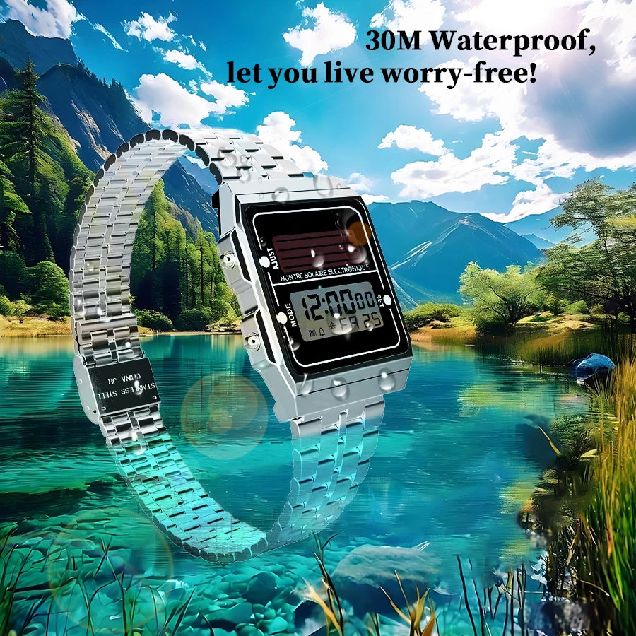 Retro Men’s Solar Digital Sport Watch – Multifunctional