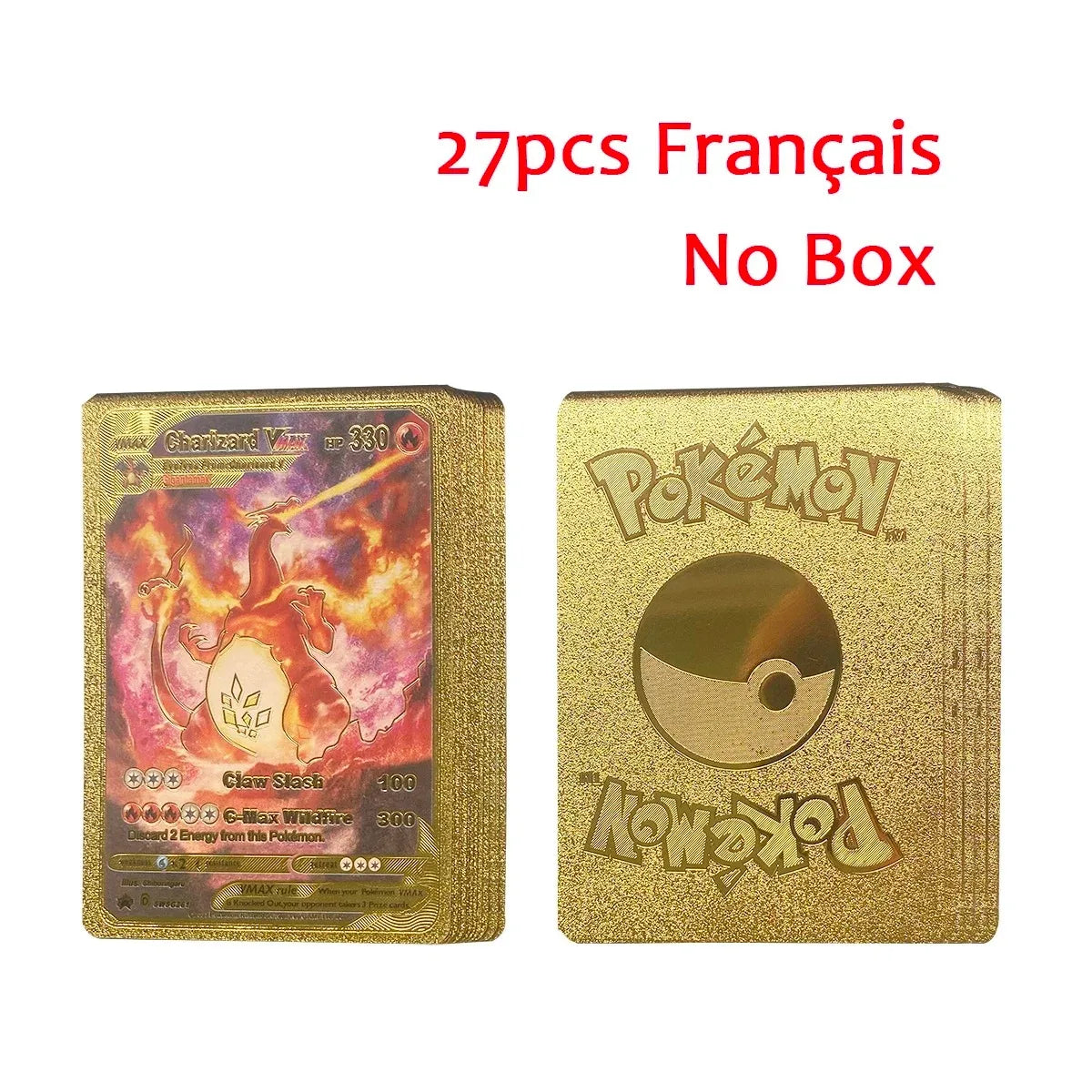 10-55Pcs Pokemon Gold Foil Cards Golden Letters English Spanish French German Game Card Metalicas Charizard Vmax Gx Series Gift