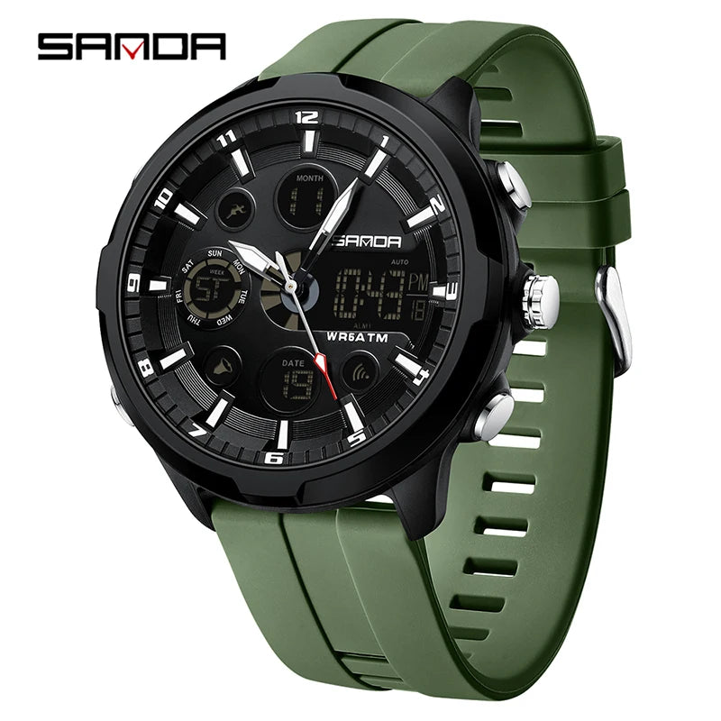 SANDA 9053 Dual-Display Sports Watch – 50M Waterproof