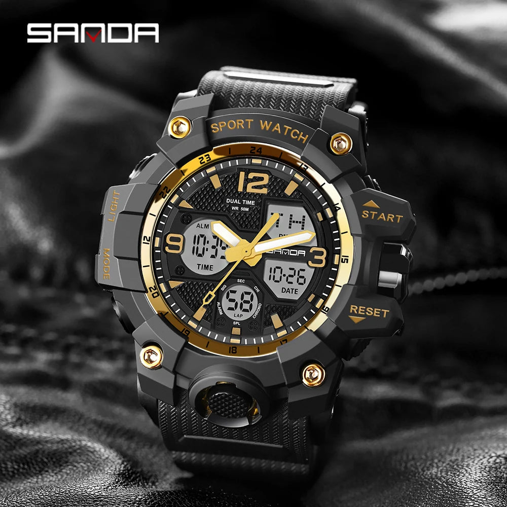SANDA 6030 Military Digital + Quartz Watch – Waterproof Sports Model