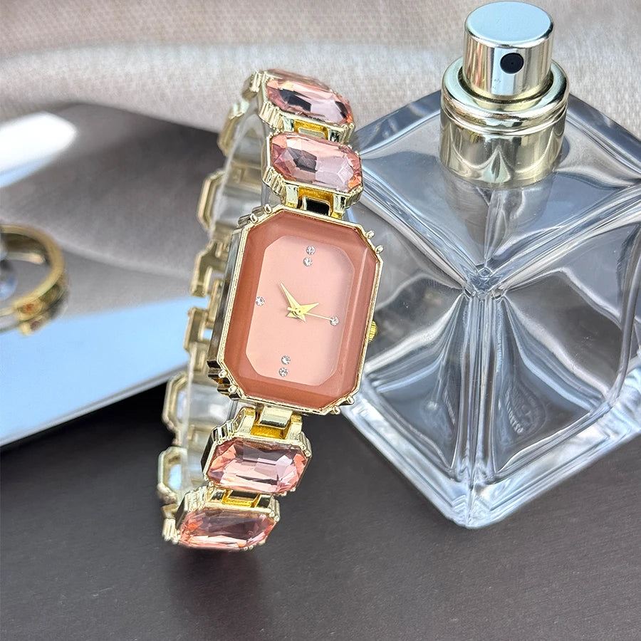 Ladies Rhinestone Dial Rectangular Fashion Watch