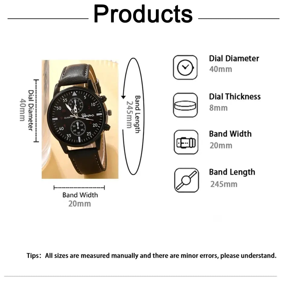 New Men Watch Luxury Bracelet Set Fashion Business Brown Leather Quartz Wrist Watches for Men Gift Set Relogio Masculino