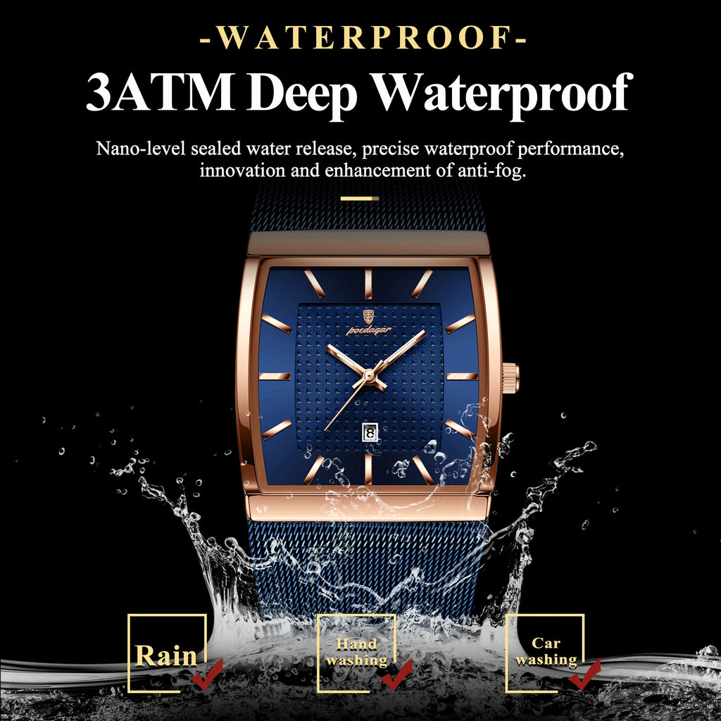 POEDAGAR Men’s Waterproof Quartz Wristwatch – Mesh Strap