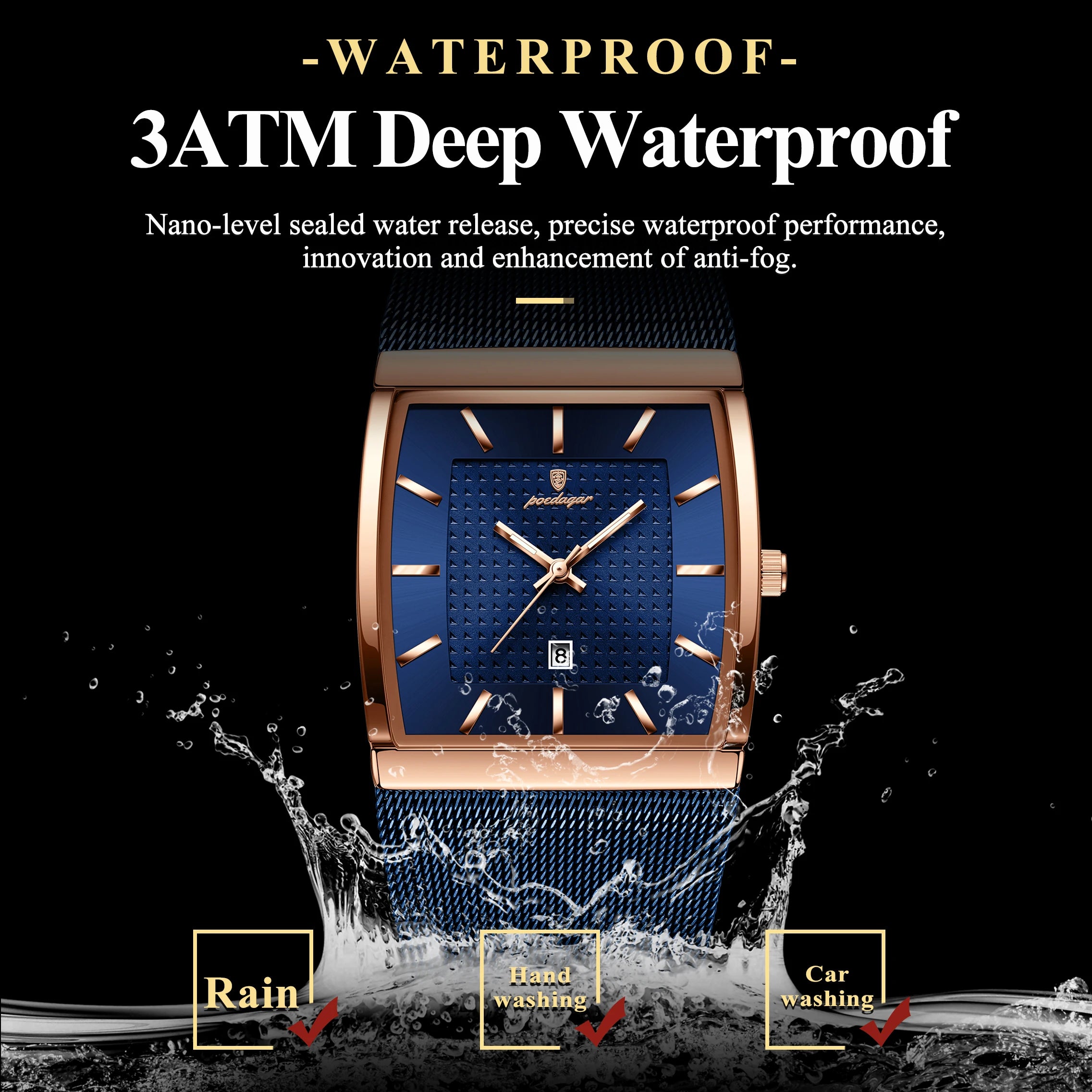 POEDAGAR Men’s Waterproof Quartz Wristwatch – Mesh Strap