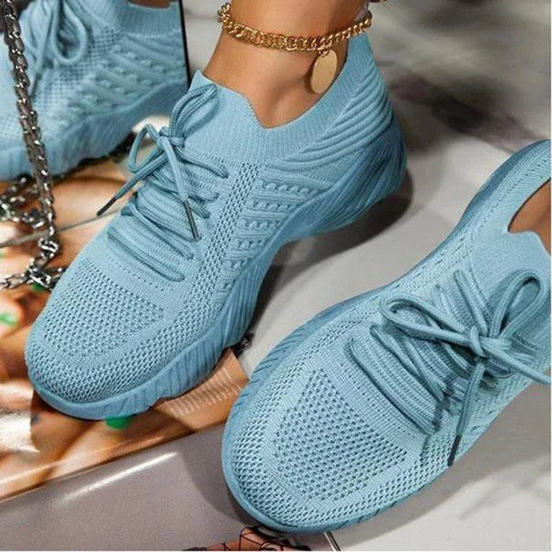 Women’s Casual Platform Sneakers – Breathable Mesh, Lace-Up Vulcanized Shoes