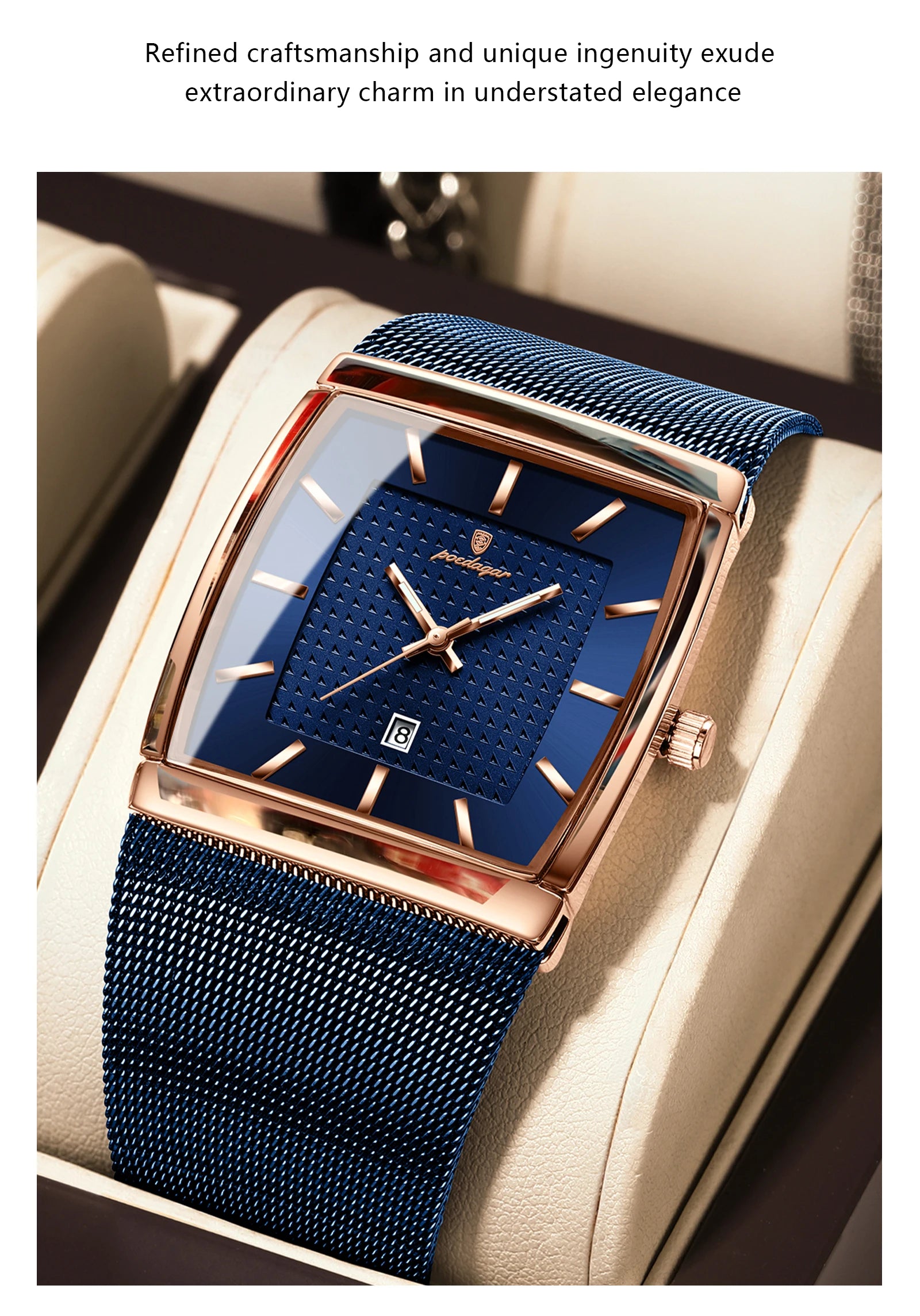 POEDAGAR Men’s Waterproof Quartz Wristwatch – Mesh Strap