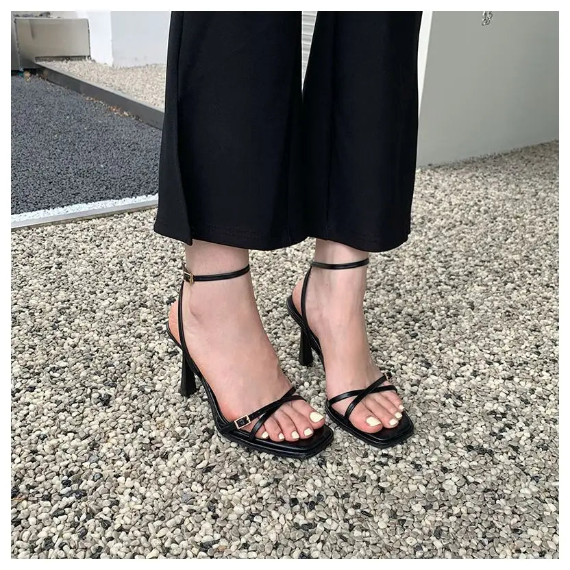 Women’s Summer Gladiator Sandals – Elegant High Heels with Buckle Strap for Party & Wedding