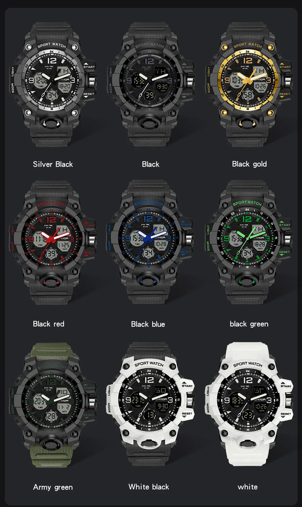 SANDA 6030 Military Digital + Quartz Watch – Waterproof Sports Model