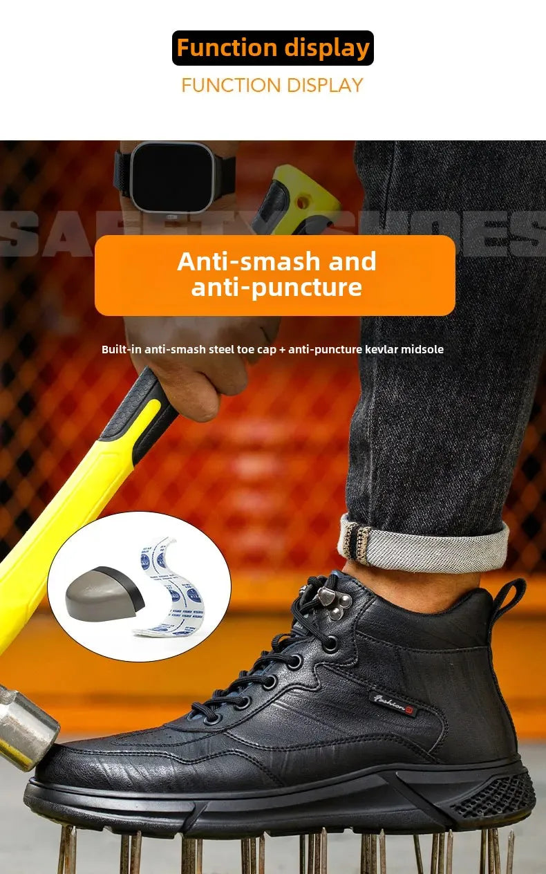 Men’s Safety Boots – Black Leather, Steel Toe, Anti-Scald & Durable Work Shoes