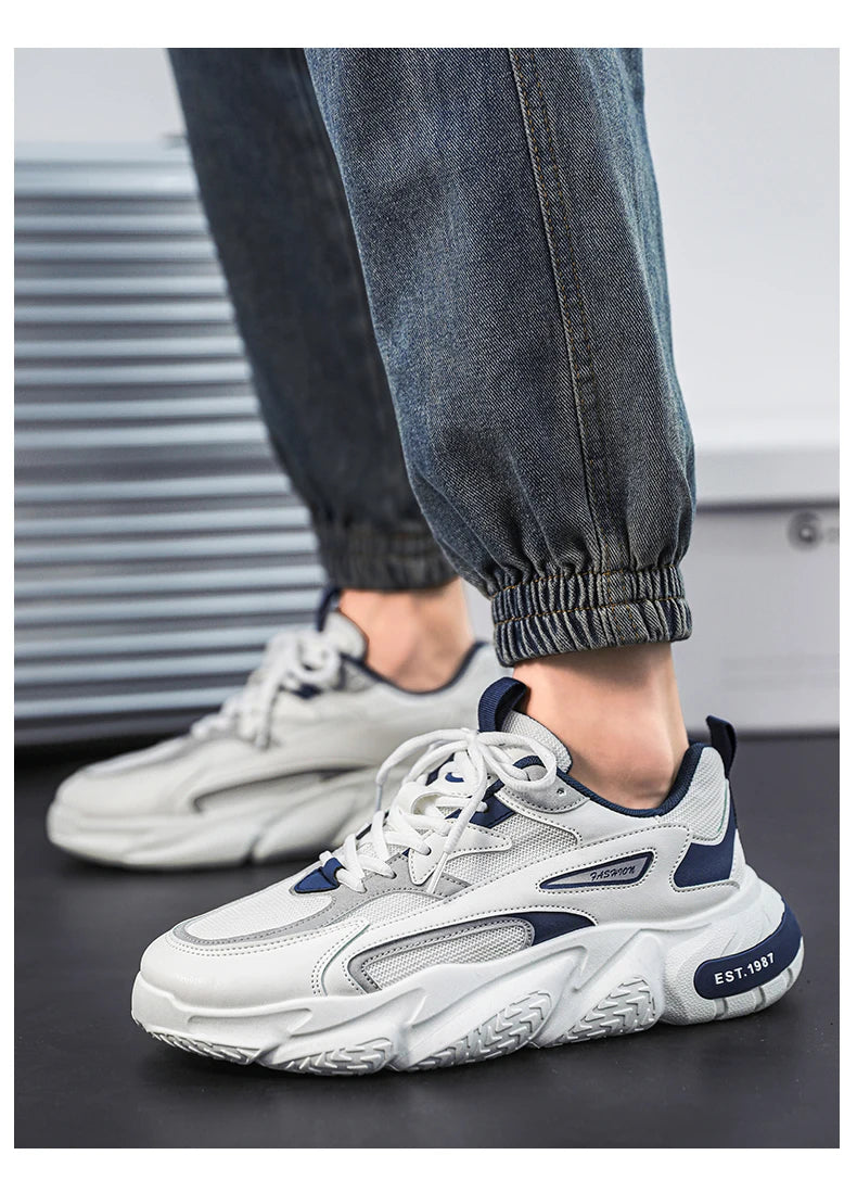 Men’s Trendy Mesh Sneakers – Thick Sole, Breathable, Lace-Up Casual Sports Shoes