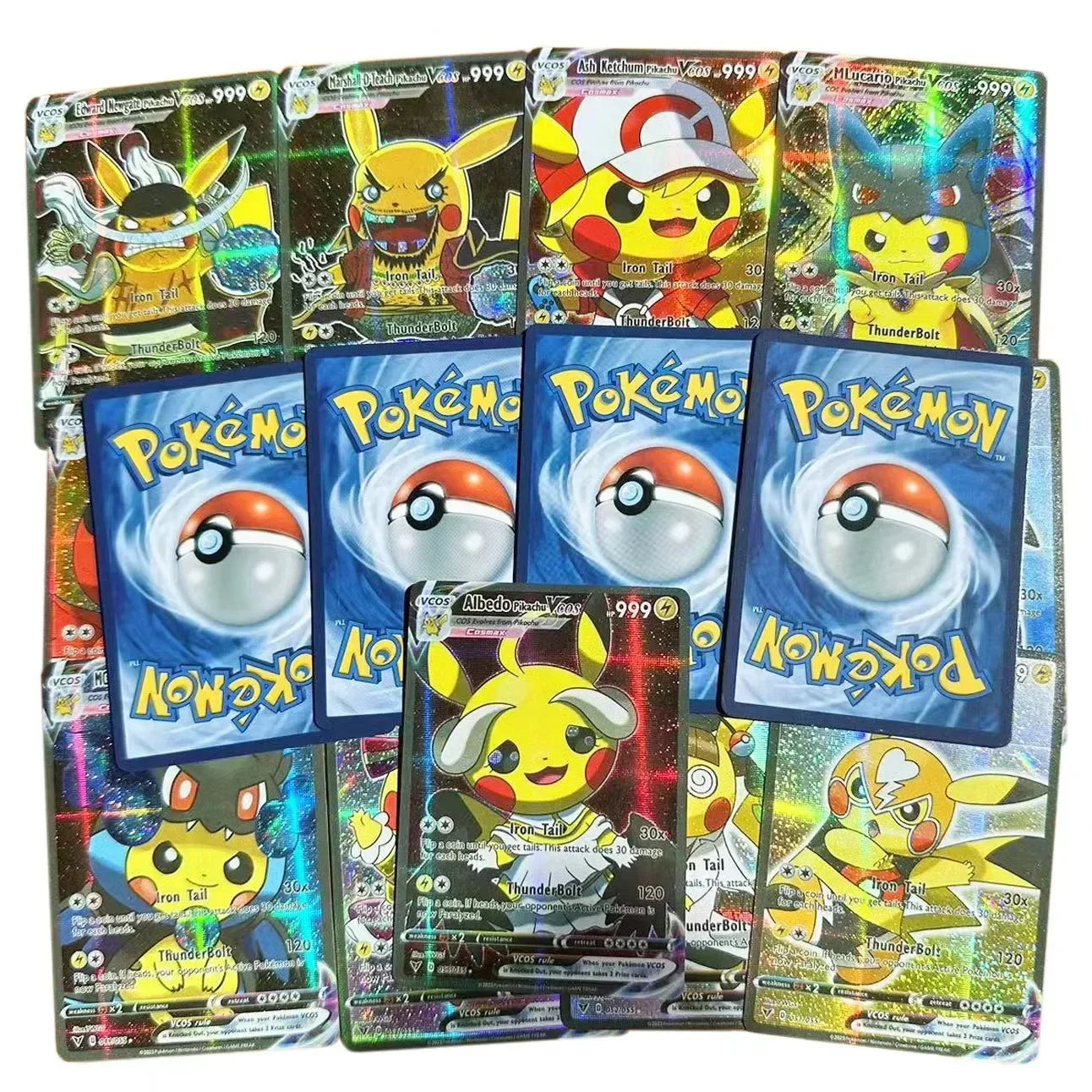 Latest 55PCS Pokemon Anime Holographic Cards Pikachu Characters Cosplay English Shiny Collection Trading Card Toys Kids Gift