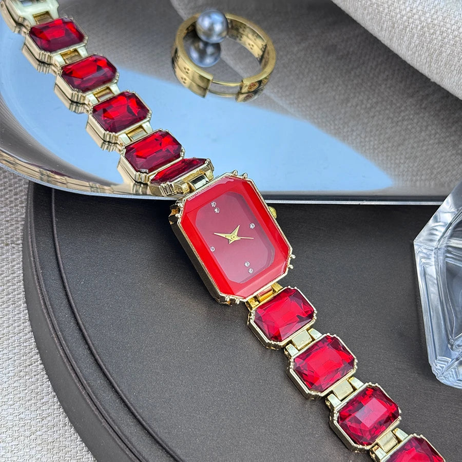 Ladies Rhinestone Dial Rectangular Fashion Watch