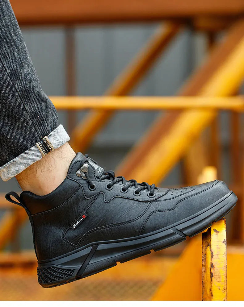 Men’s Safety Boots – Black Leather, Steel Toe, Anti-Scald & Durable Work Shoes