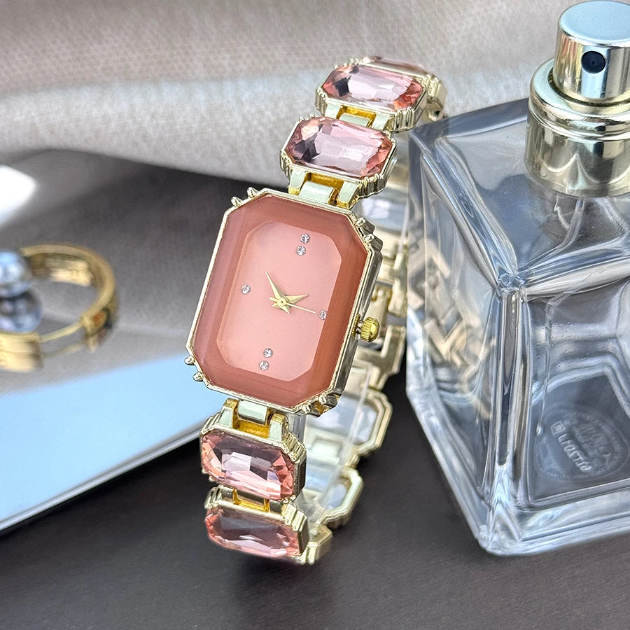 Ladies Rhinestone Dial Rectangular Fashion Watch