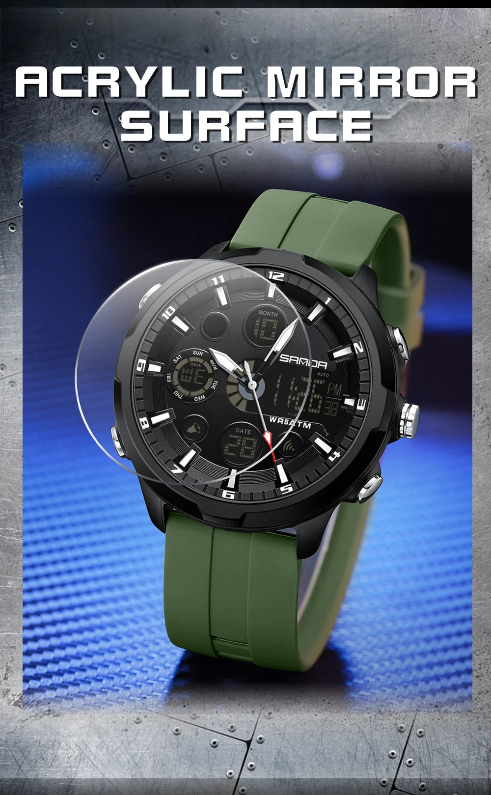 SANDA 9053 Dual-Display Sports Watch – 50M Waterproof