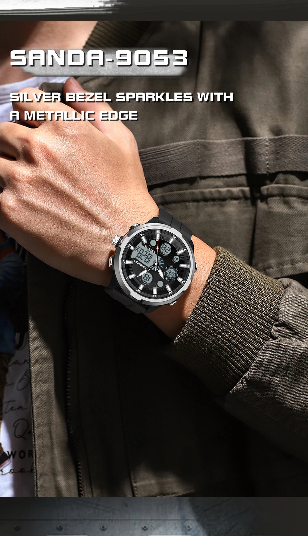 SANDA 9053 Dual-Display Sports Watch – 50M Waterproof