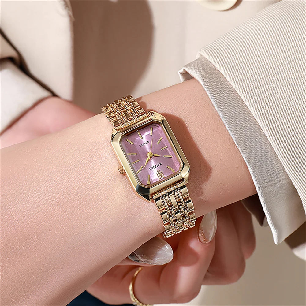 Luxury Square Ladies Quartz Watch – Gold Plated Stainless Steel