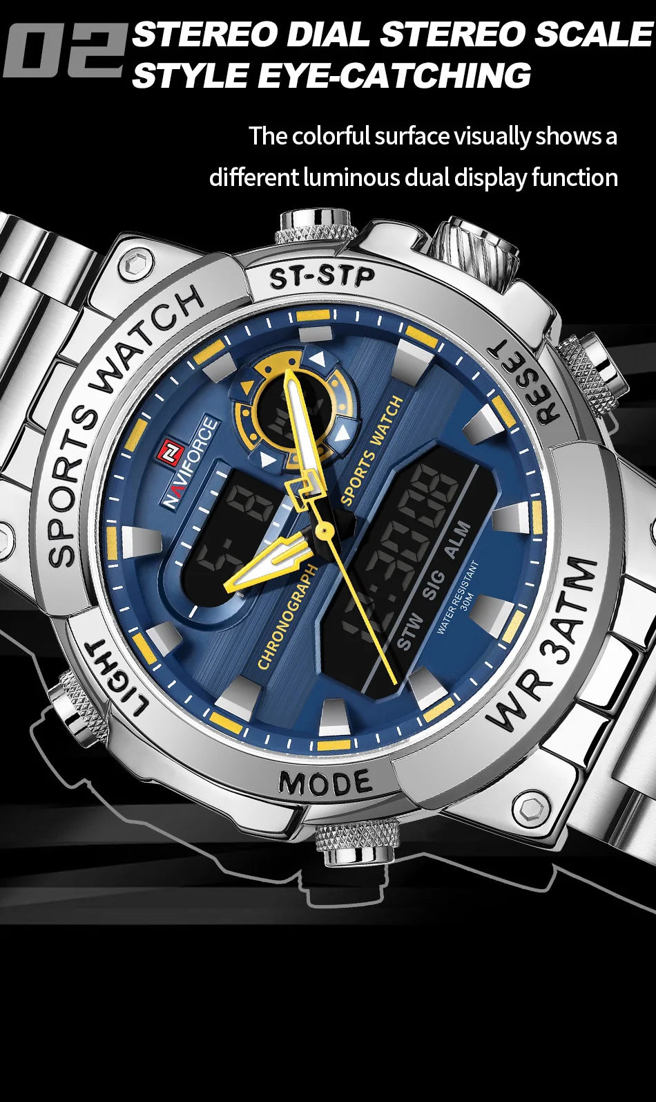 NAVIFORCE Dual Display Men’s Quartz Watch – Outdoor Style