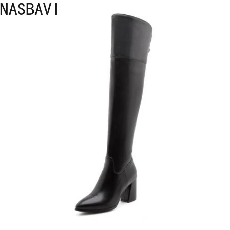 NASBAVI Women’s Over-the-Knee Boots – Winter Thigh-High, Thick Heel, Stretch Slip-On Autumn Shoes