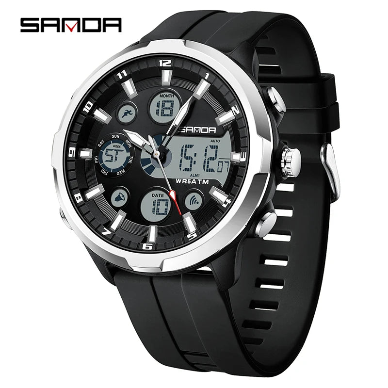 SANDA 9053 Dual-Display Sports Watch – 50M Waterproof