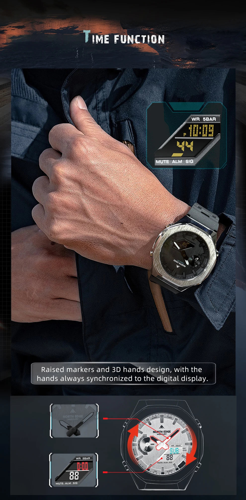 NORTH EDGE MERCURY Men’s Waterproof Digital Sports Watch