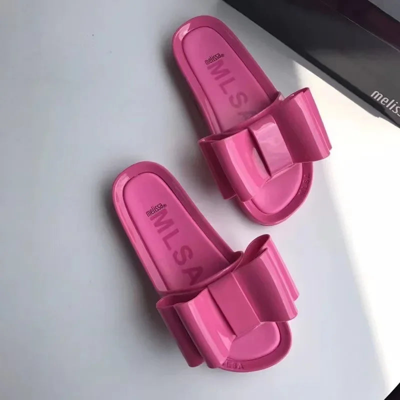 Women’s Summer Jelly Shoes – Fragrant, Solid Color, Butterfly Flat Casual Slippers