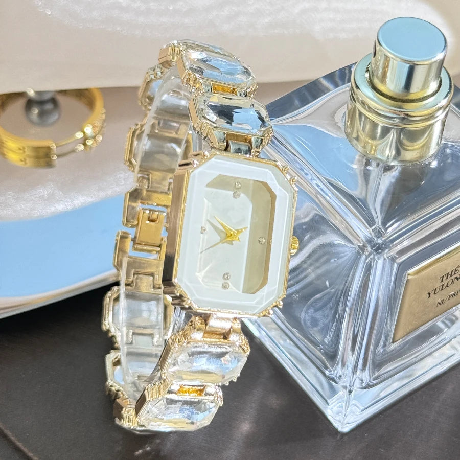 Ladies Rhinestone Dial Rectangular Fashion Watch
