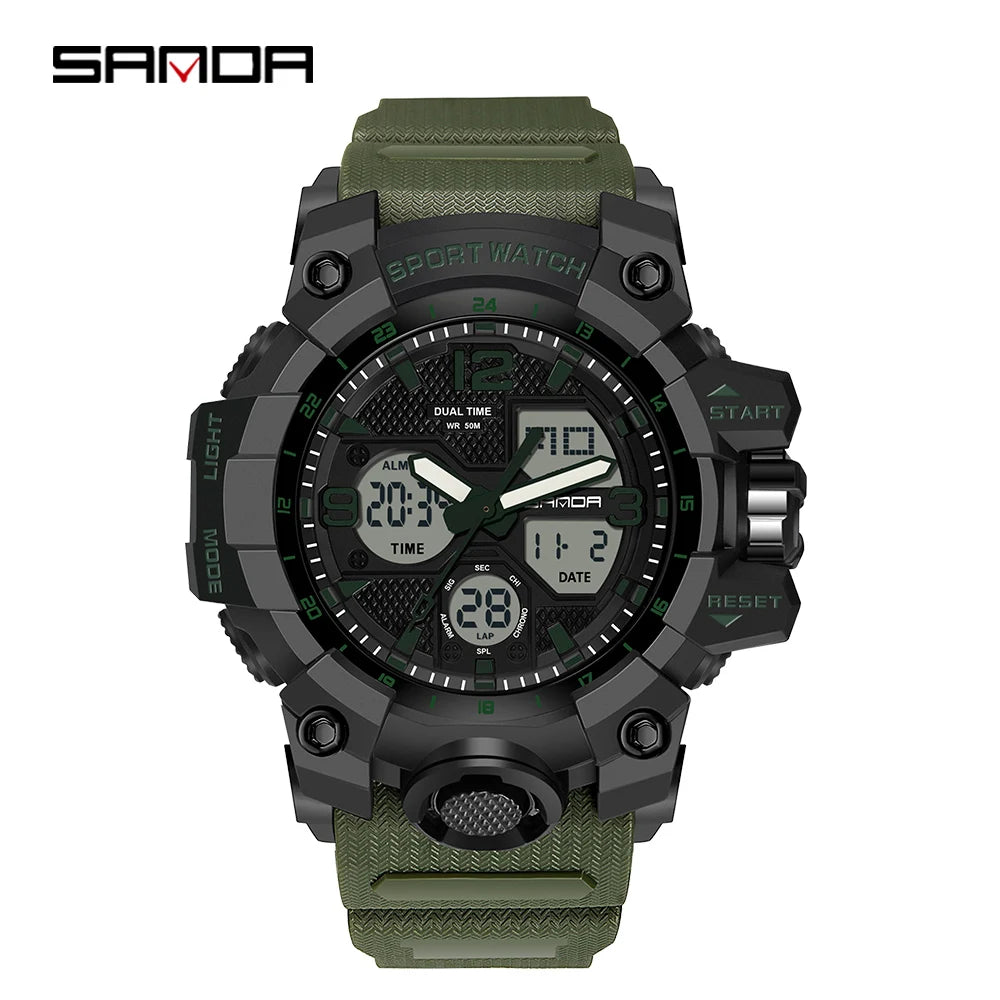 SANDA 6030 Military Digital + Quartz Watch – Waterproof Sports Model
