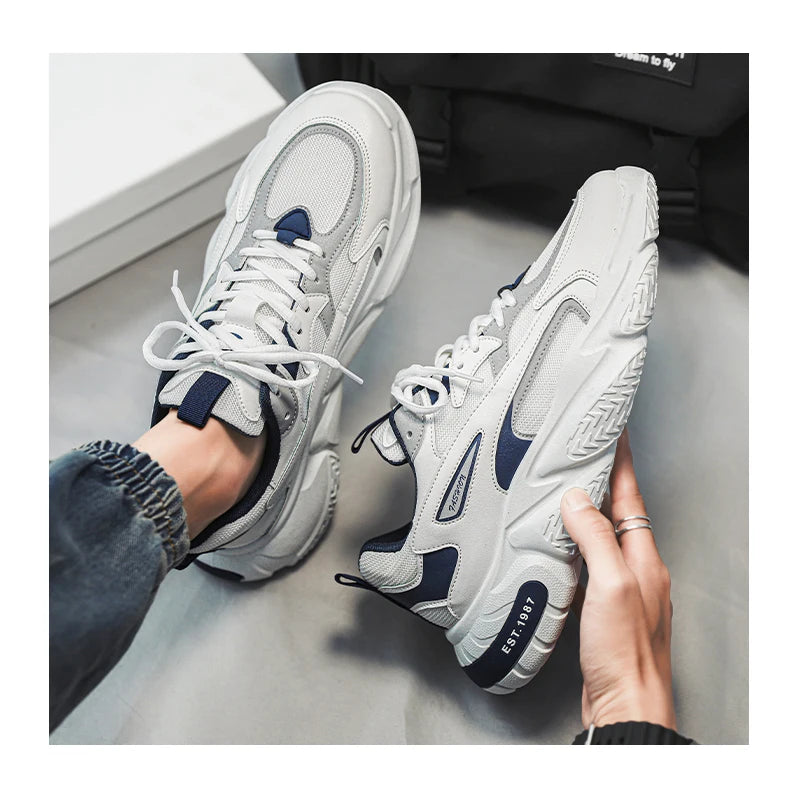 Men’s Trendy Mesh Sneakers – Thick Sole, Breathable, Lace-Up Casual Sports Shoes