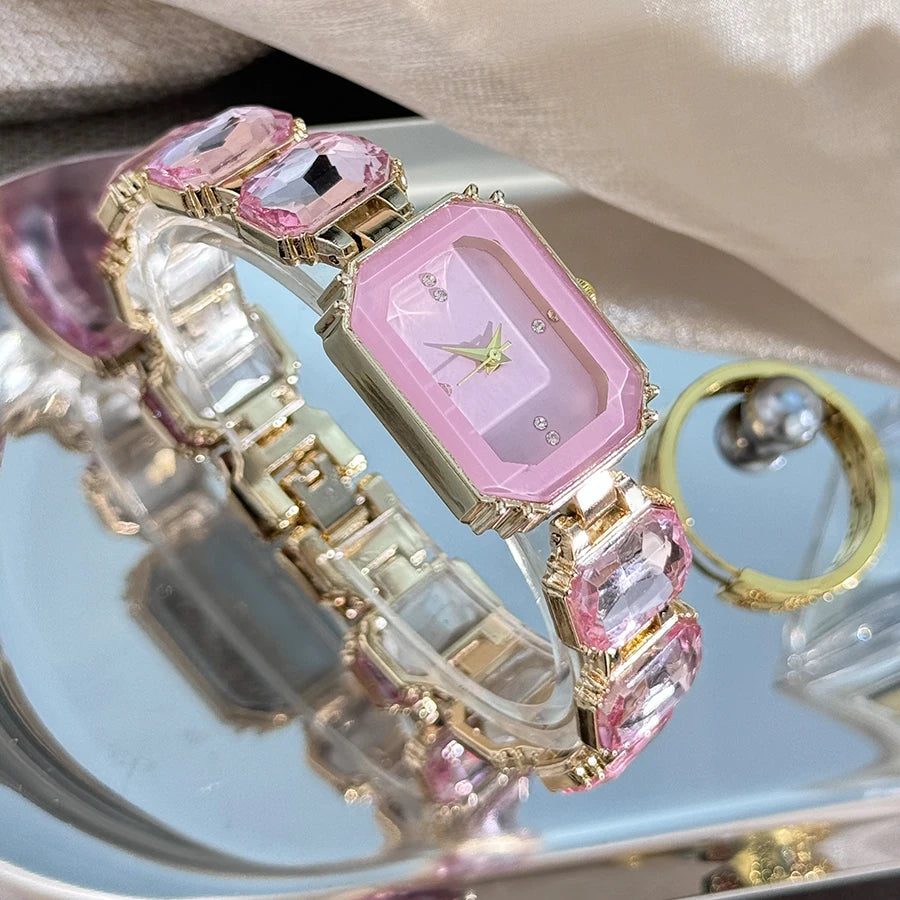 Ladies Rhinestone Dial Rectangular Fashion Watch
