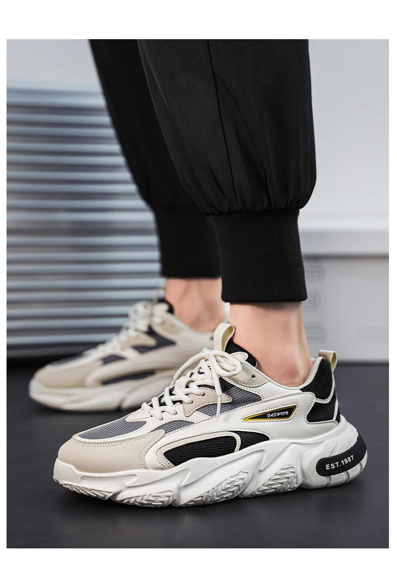 Men’s Trendy Mesh Sneakers – Thick Sole, Breathable, Lace-Up Casual Sports Shoes