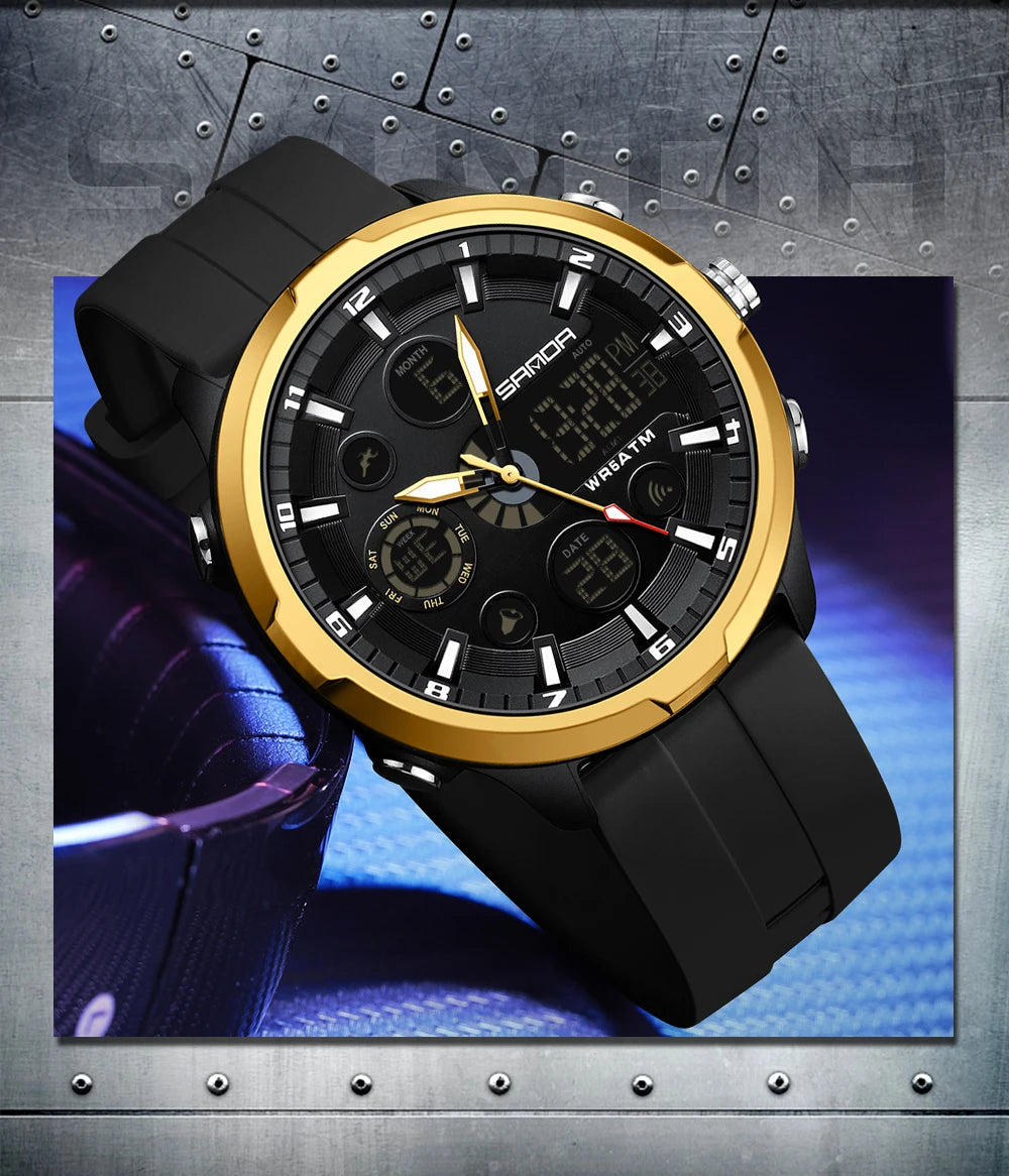 SANDA 9053 Dual-Display Sports Watch – 50M Waterproof