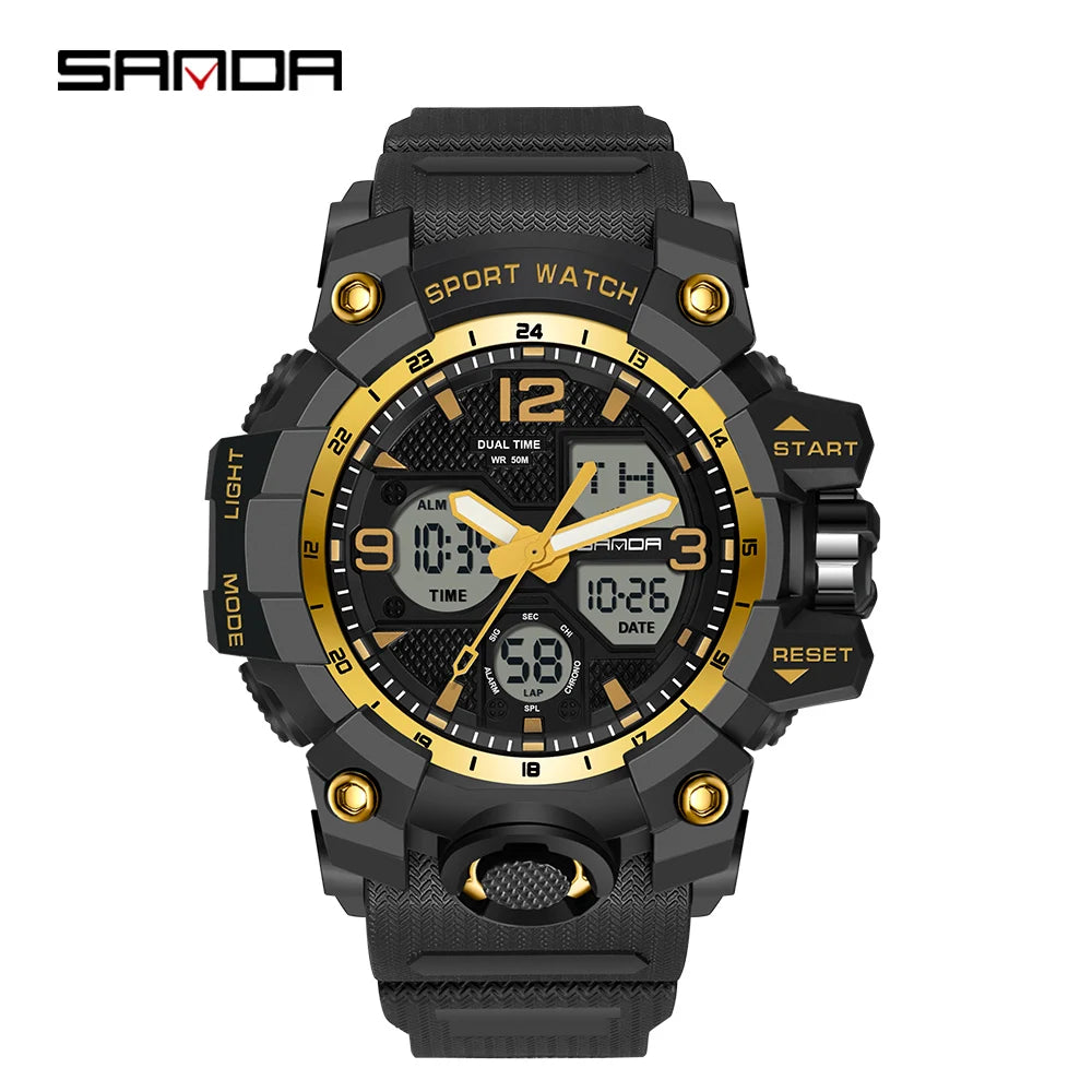 SANDA 6030 Military Digital + Quartz Watch – Waterproof Sports Model