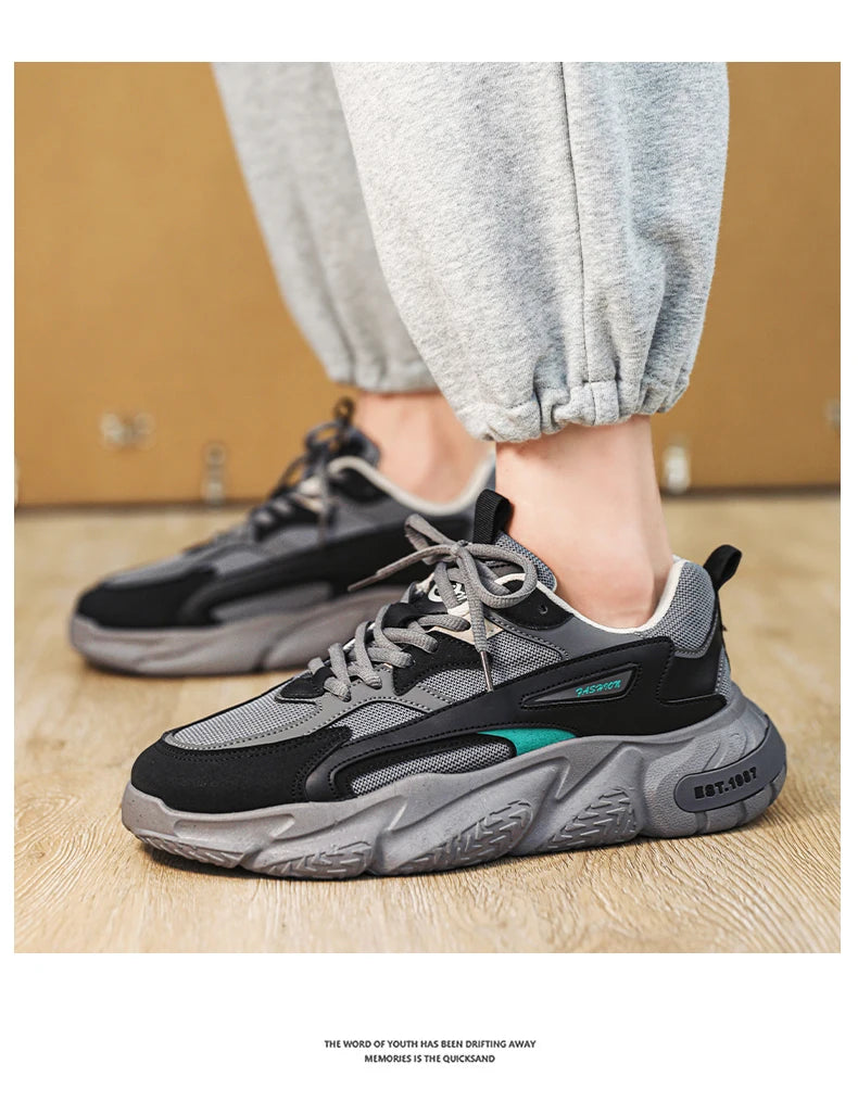 Men’s Trendy Mesh Sneakers – Thick Sole, Breathable, Lace-Up Casual Sports Shoes