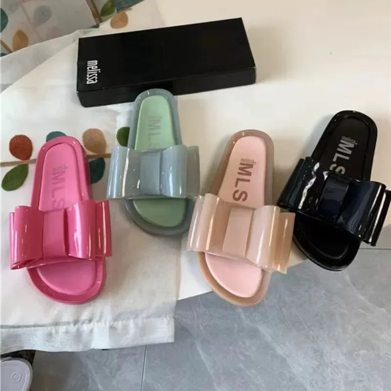 Women’s Summer Jelly Shoes – Fragrant, Solid Color, Butterfly Flat Casual Slippers