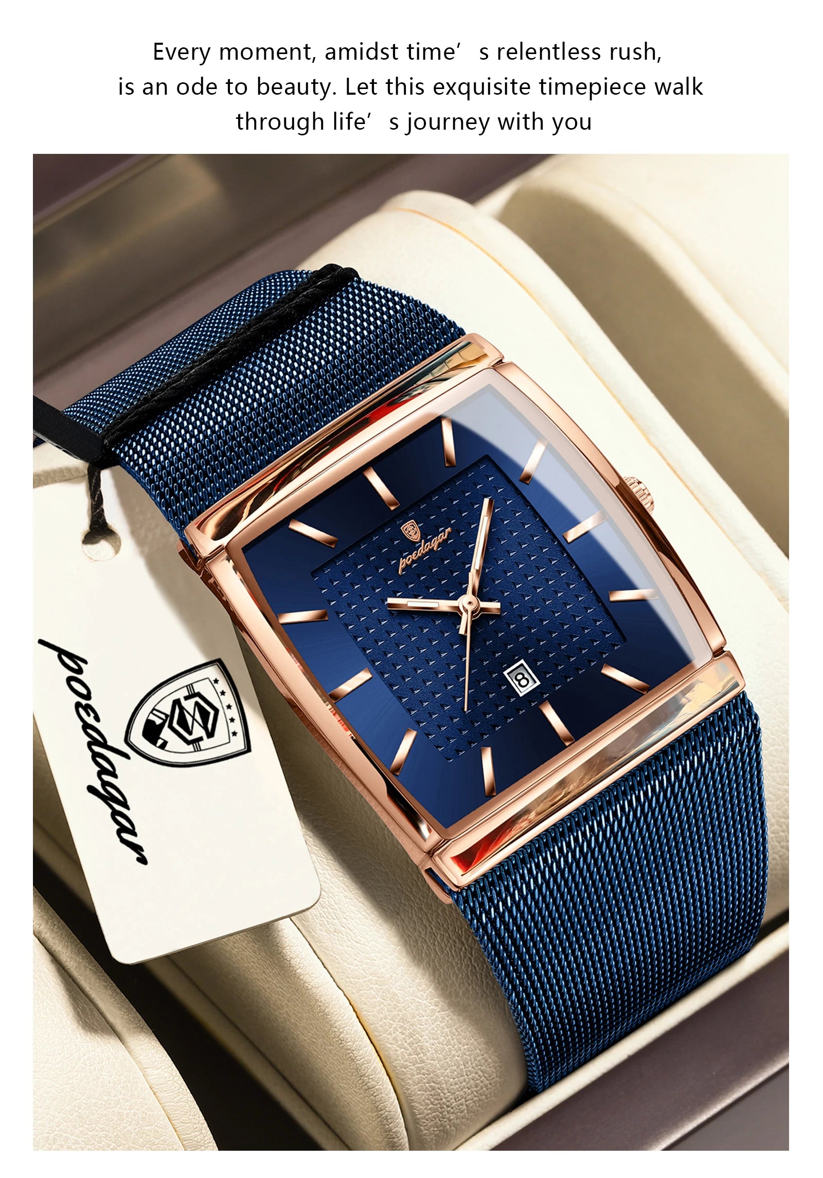 POEDAGAR Men’s Waterproof Quartz Wristwatch – Mesh Strap