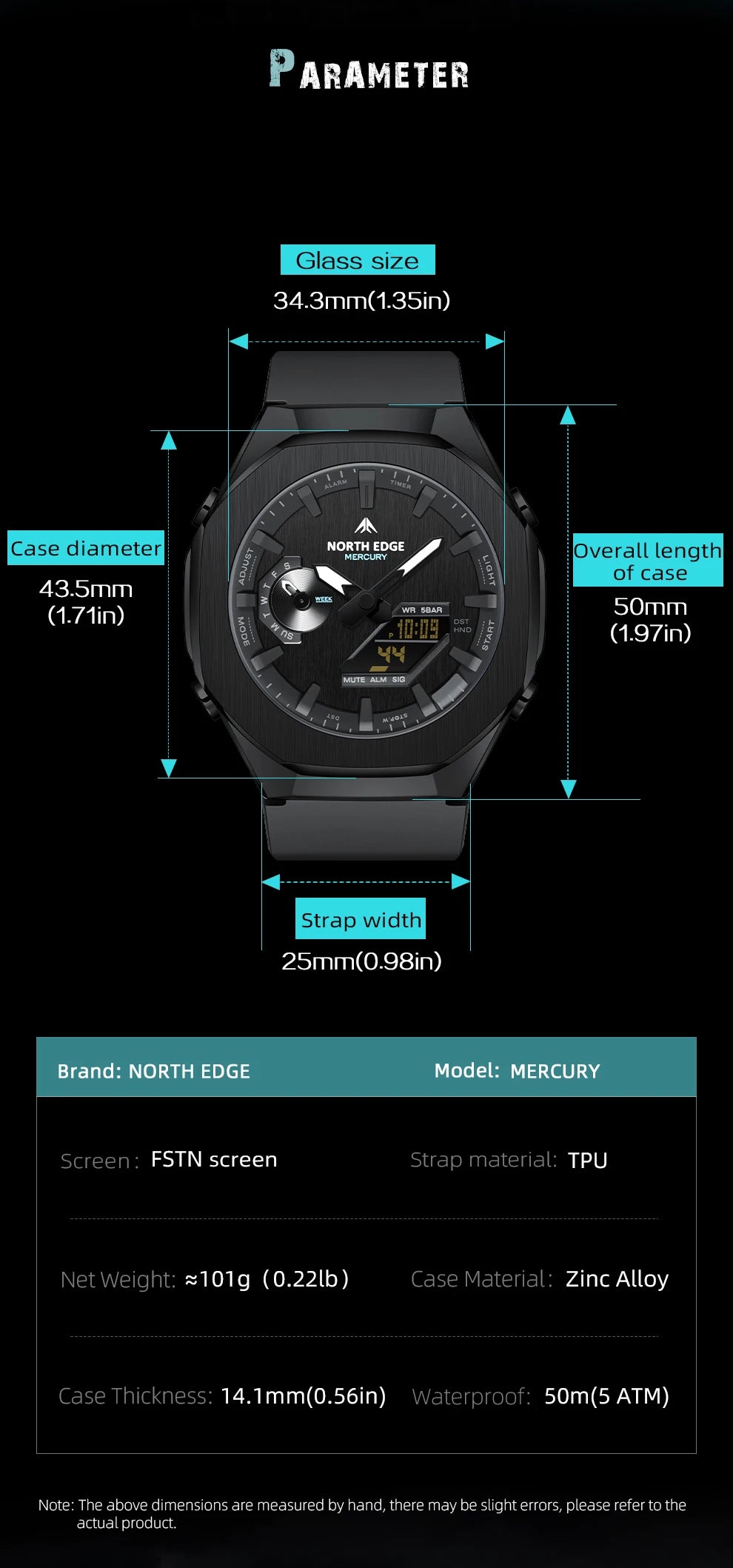 NORTH EDGE MERCURY Men’s Waterproof Digital Sports Watch