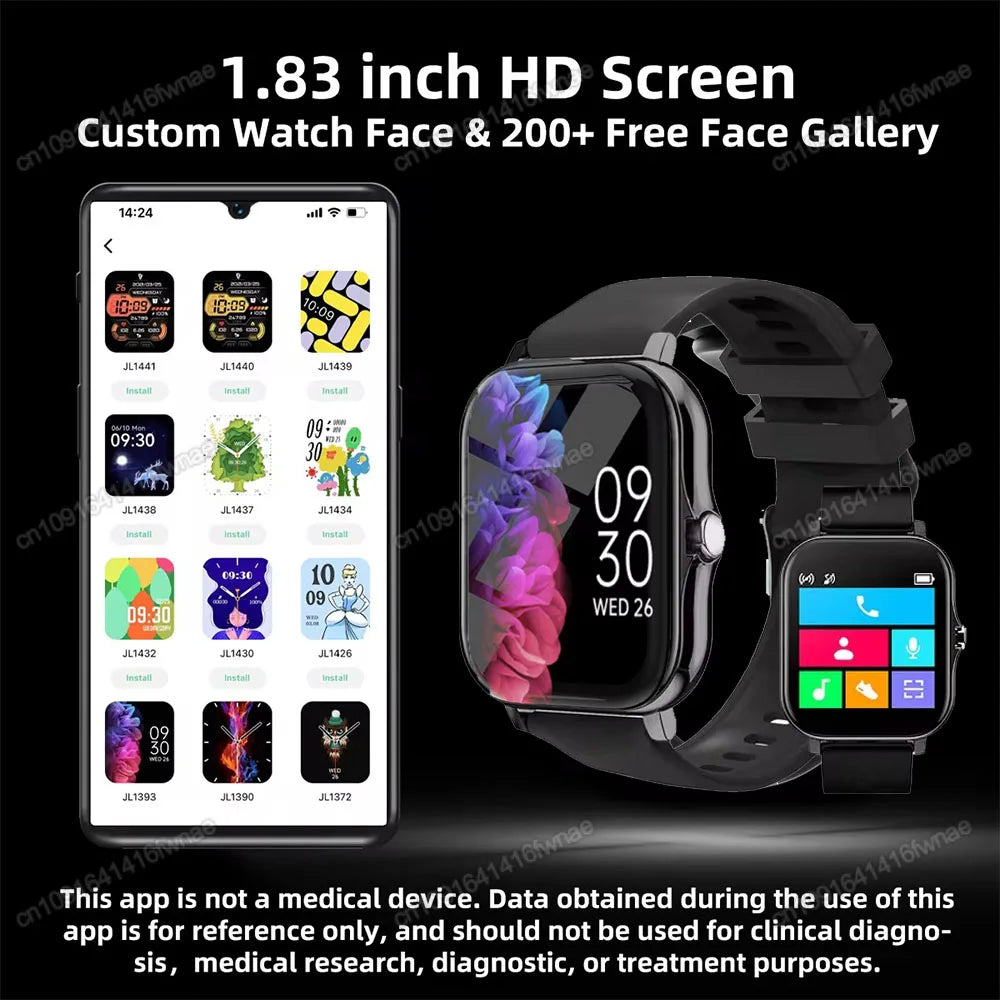 1.83'' Waterproof Smart Watch with Message Answer Call Sleep Monitoring Sports Pedometer Information Alerts For iPhone Android
