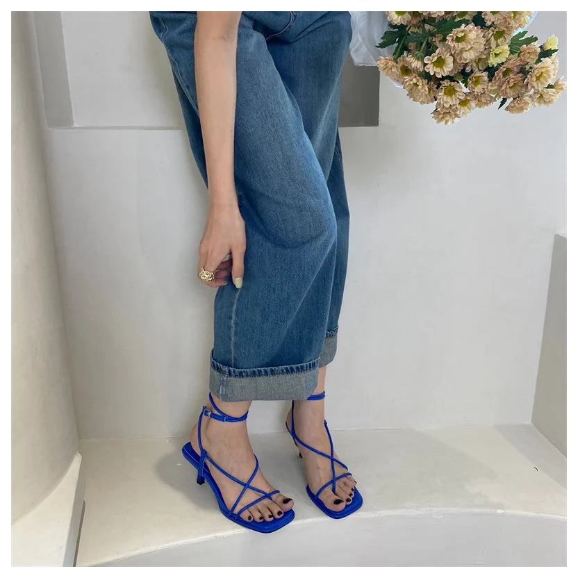 Women’s Summer Gladiator Sandals – Elegant High Heels with Buckle Strap for Party & Wedding