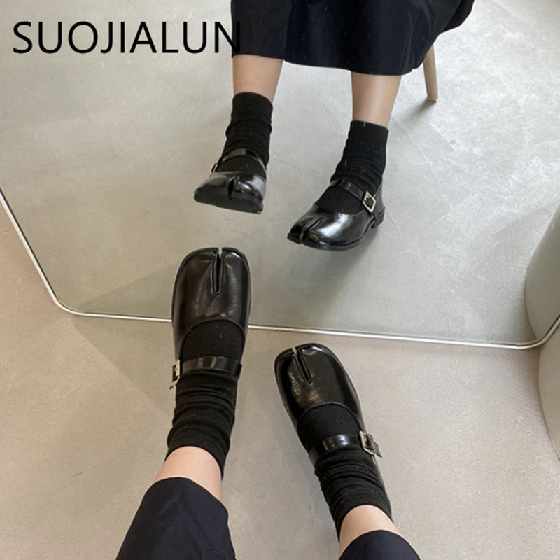 Women’s Split-Toe Loafers – SUOJIALUN Soft Flat Heel Casual Mary Jane Shoes