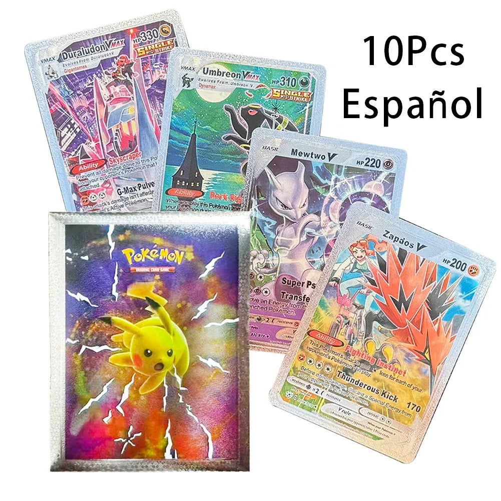 10-55Pcs Pokemon Gold Foil Cards Golden Letters English Spanish French German Game Card Metalicas Charizard Vmax Gx Series Gift