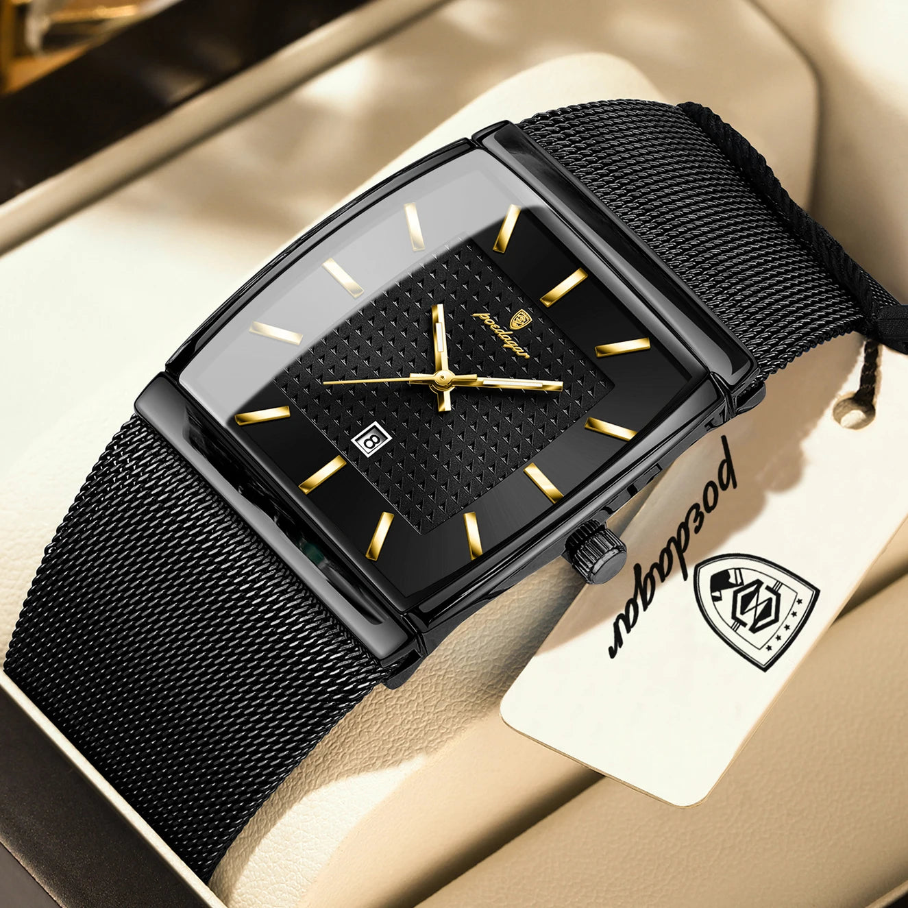 POEDAGAR Men’s Waterproof Quartz Wristwatch – Mesh Strap