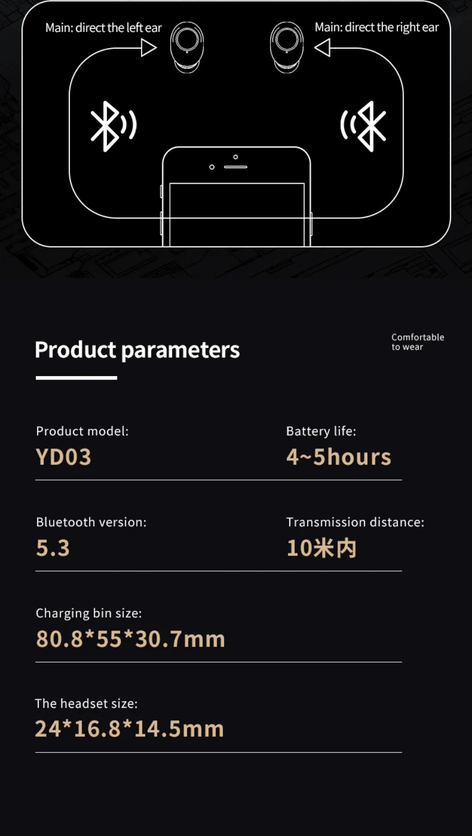 YD03 Wireless Bluetooth Earphones Headphones Outdoor Sport Headset 5.3 With Charging Bin Display Touch Control Earbuds for Muisc