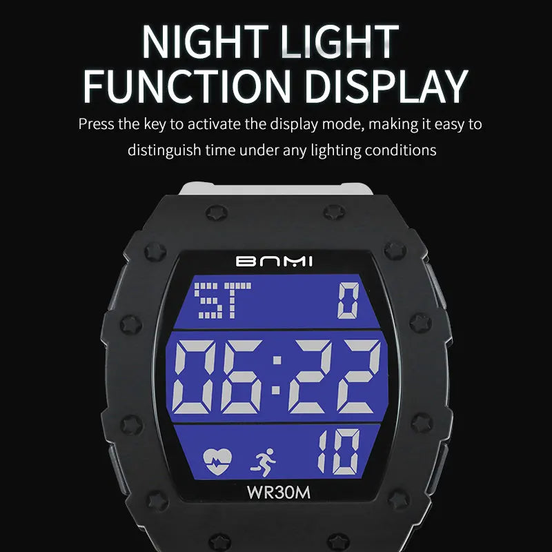 BNMI 2025 Men’s Outdoor Sports Digital Watch – Rectangle Face