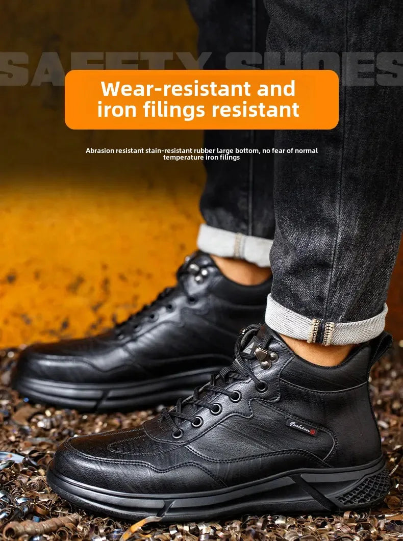 Men’s Safety Boots – Black Leather, Steel Toe, Anti-Scald & Durable Work Shoes