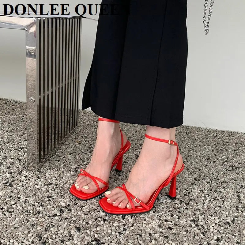 Women’s Summer Gladiator Sandals – Elegant High Heels with Buckle Strap for Party & Wedding