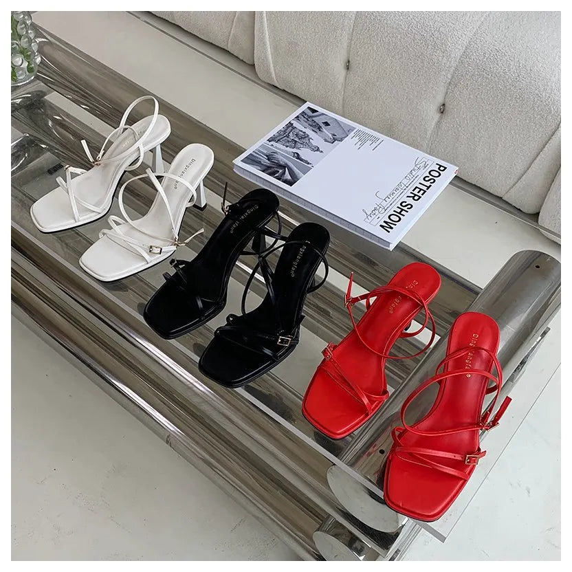 Women’s Summer Gladiator Sandals – Elegant High Heels with Buckle Strap for Party & Wedding