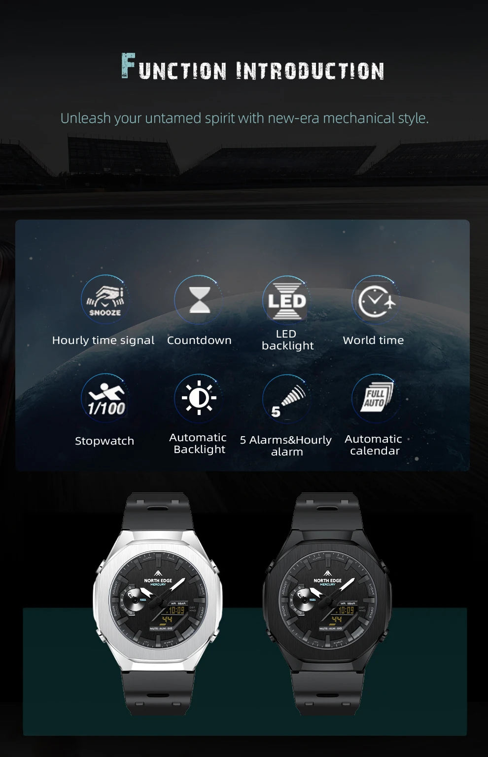 NORTH EDGE MERCURY Men’s Waterproof Digital Sports Watch